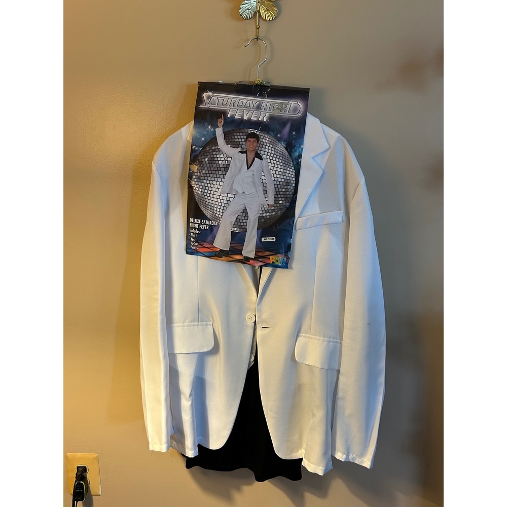 Fun Costumes Saturday Night Fever Deluxe Disco Costume Mens White Suit Medium
